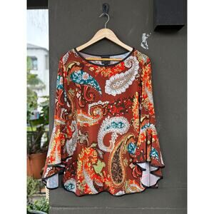 Coco Bianco XL Floral Paisley Multicolor Long Bell Sleeve Blouse Top Lagenlook